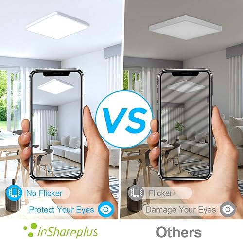 Miniatura 4 de inShareplus Lámpara LED de techo empotrada, 9 pulgadas, 18 W, 5000 K, luz blanca diurna, 1800 lm, cuadrada, súper brillante, lámpara de techo, IP
