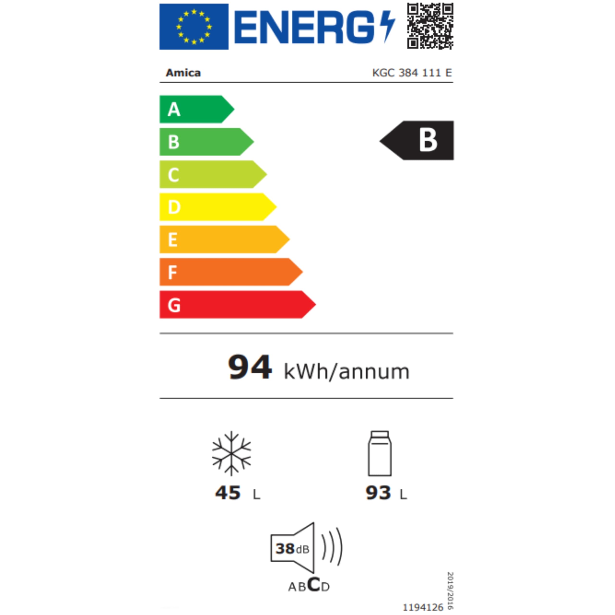 Amica Kühl-Gefrierkombination 138 L 148x52x59 cm KGC 384 111 E | 93 L Kühlteil, 45 L Gefrierteil, Automatische Abtauung, LED Beleuchtung, Gemüseschublade, 3 Gefrierschubladen, Eiertablett