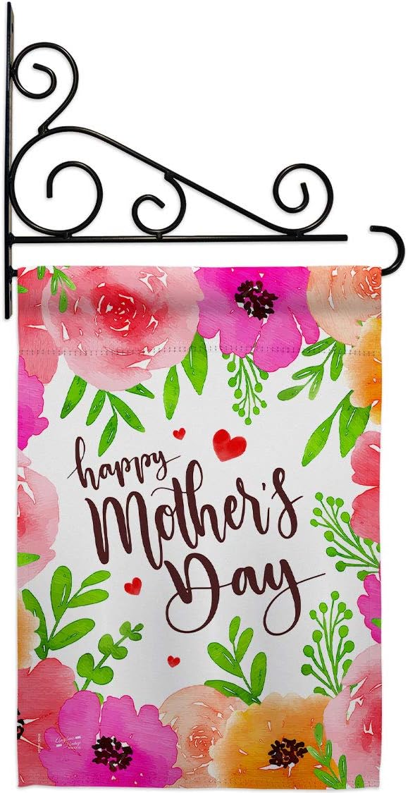 Colorful Happy Mothers Day Garden Flag Set Wall Holder Family Mother Mom Mama Grandma Love Flowers Parent Sibling Relatives Grandparent Small Gift Yard House Banner 13 X 18.5
