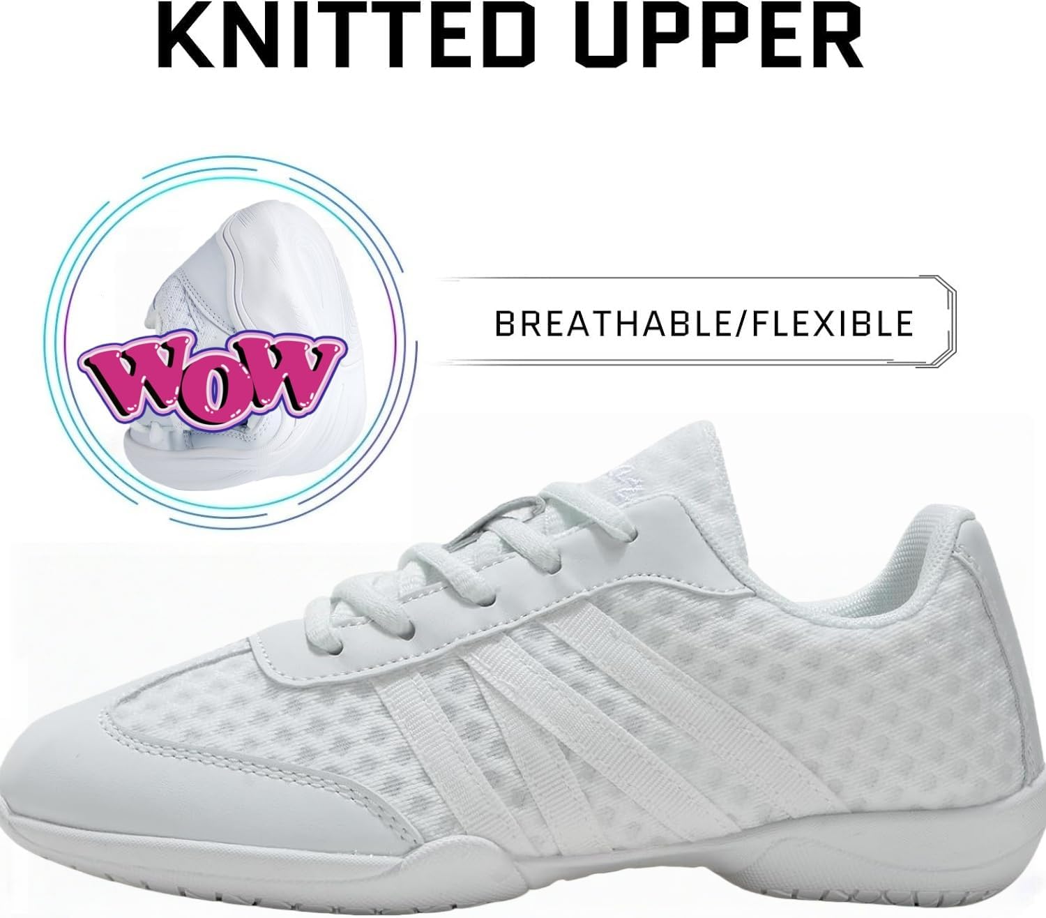 White Cheer Shoes for Womens Cheerleading Shoes Girls Youth Cheerleading Shoe Tennis Training Athletic Flats Breathable Cheer Sneaker Size