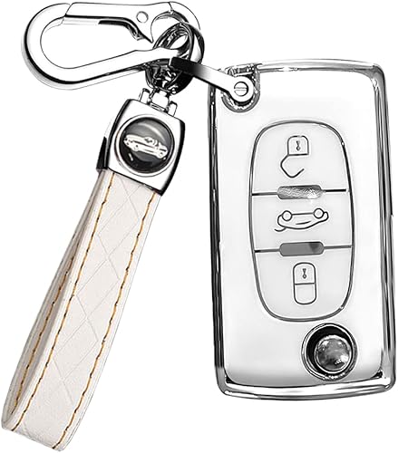 Miniatura 10 de ontto Funda de llave de 2 botones con Keychian Fit para Peugeot 206 207 307 308 407 llave plegable abatible, funda de TPU suave compatible con