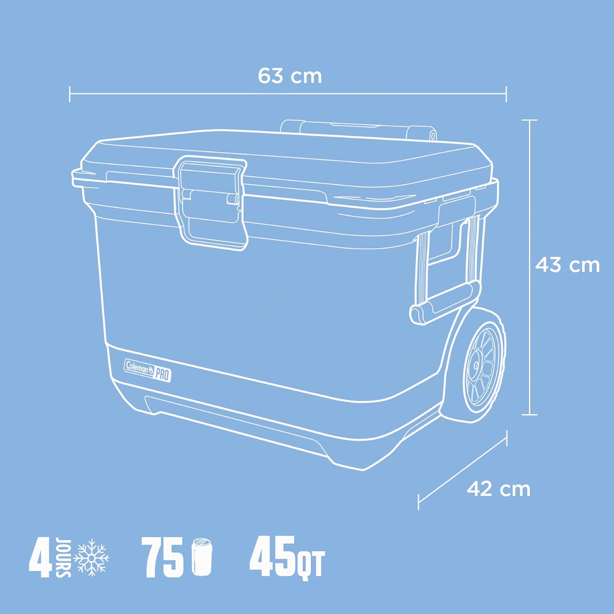 Coleman Pro Heavy-Duty Insulated Hard Cooler with Handles | Large Capacity | Keeps Ice for up to 4 Days | Full Foam Insulation | Large Durable Portable Cool Ice Box for Rugged Outdoor Use & Jobsites