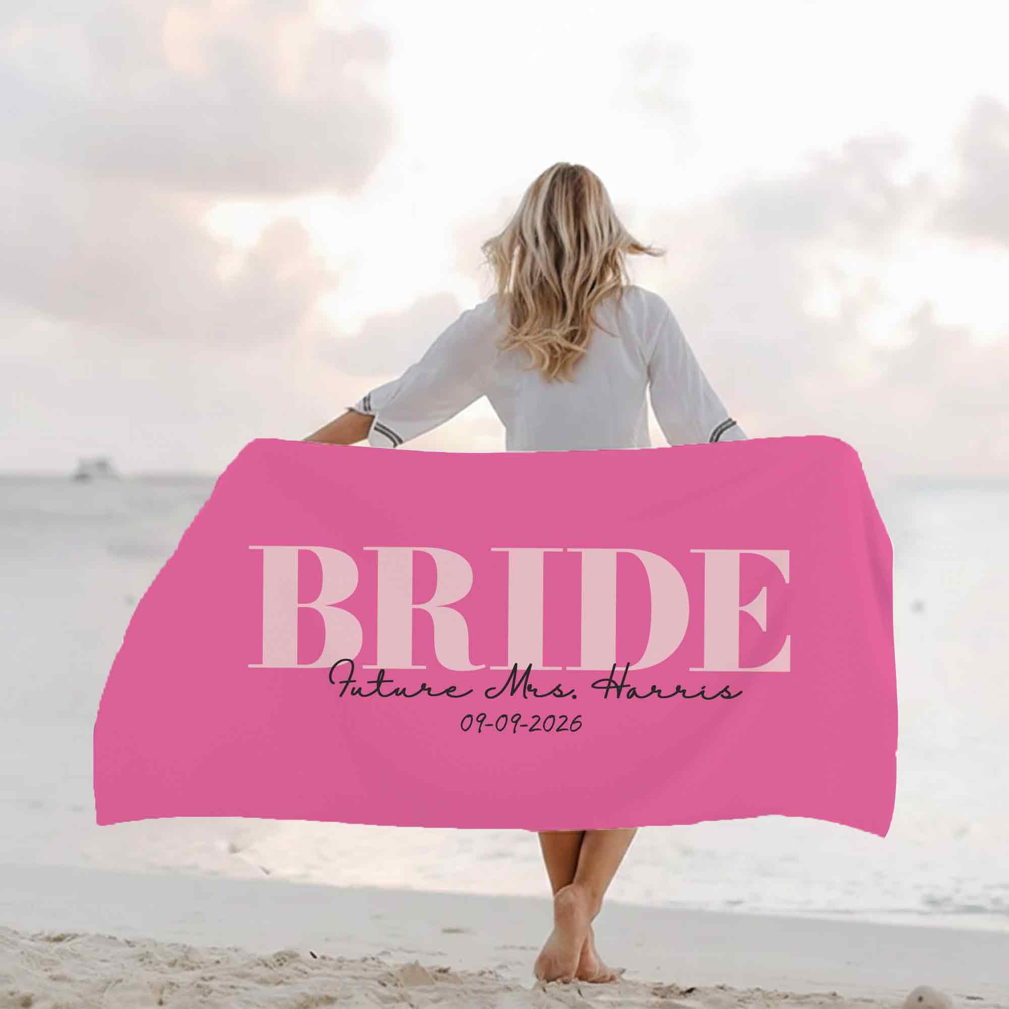 Print Maniacs Personalised Bride to Be Beach Towel Custom Name Date Microfibre Towel Large Quick Dry Lightweight Travel Towel Hen Party Honeymoon Pool Spa Gift