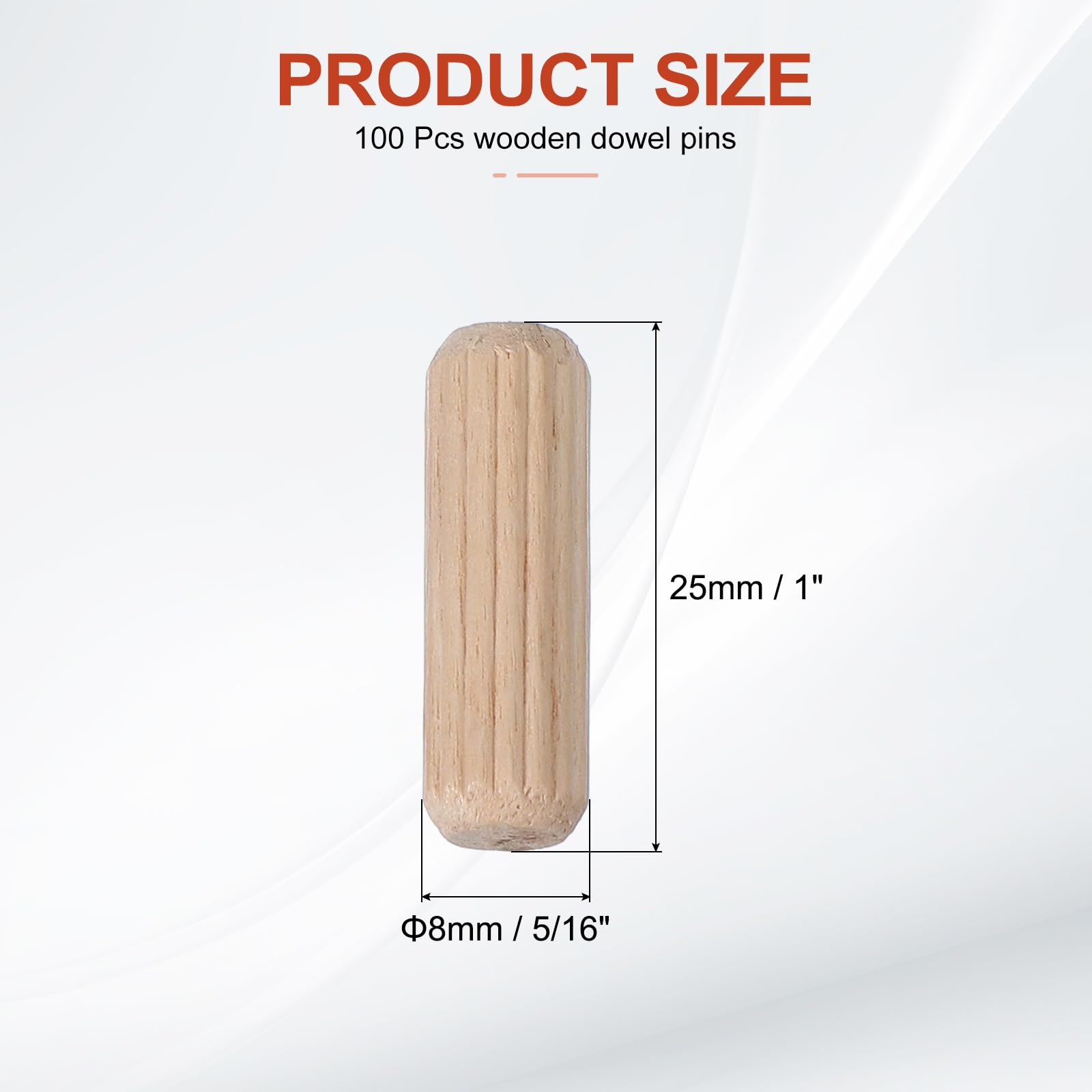 PATIKIL Wooden Dowel Pins 5/16" x 1" (8mm x 25mm) Straight Dowel Rods Wood Fluted Dowels Rods for Crafts Furniture DIY Hardwood Count 100 - Image 2