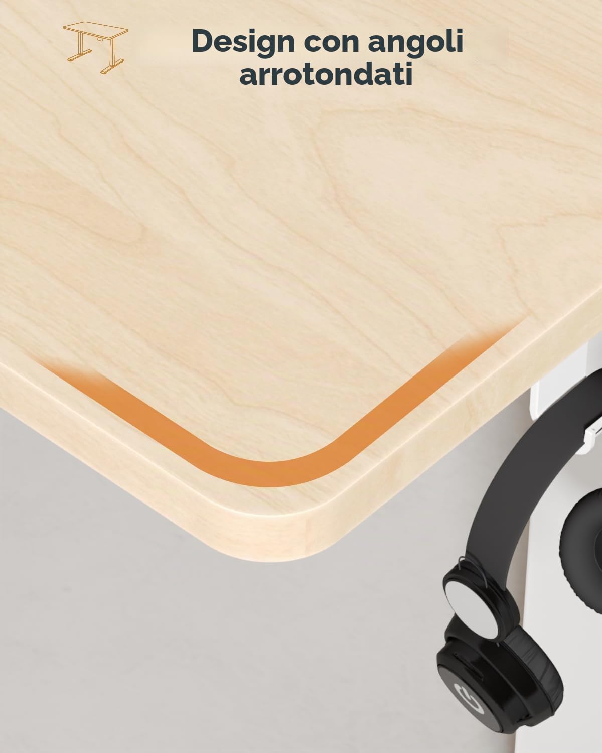 Close-up of the desk's control panel with up/down arrows and memory presets