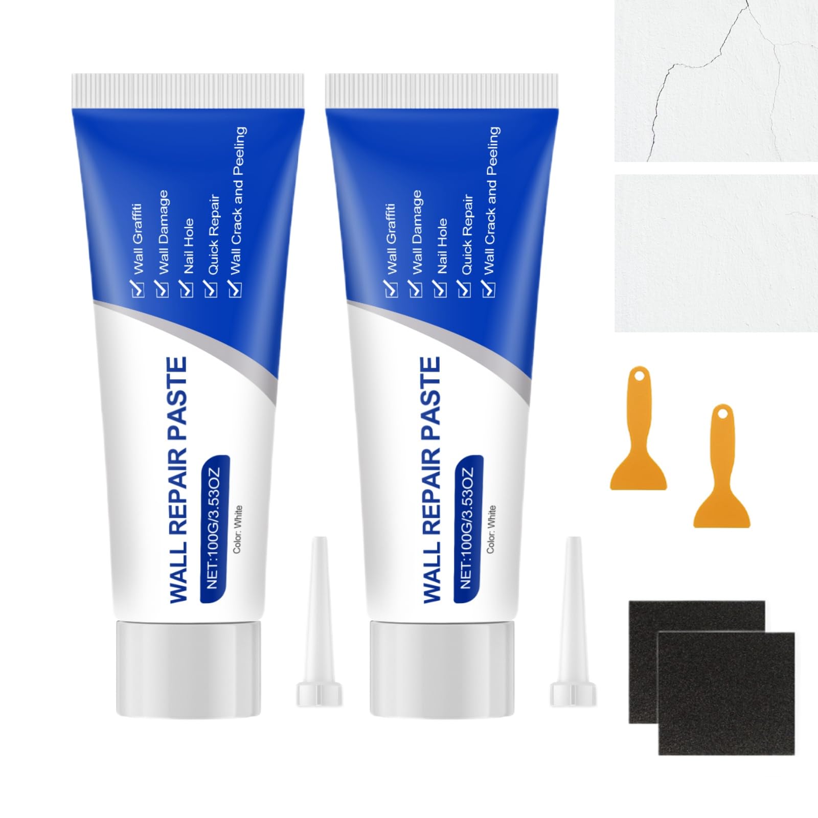 2PCS Wall Repair Kit with White Paint,Drywall Fixing Tool & Putty Paste
