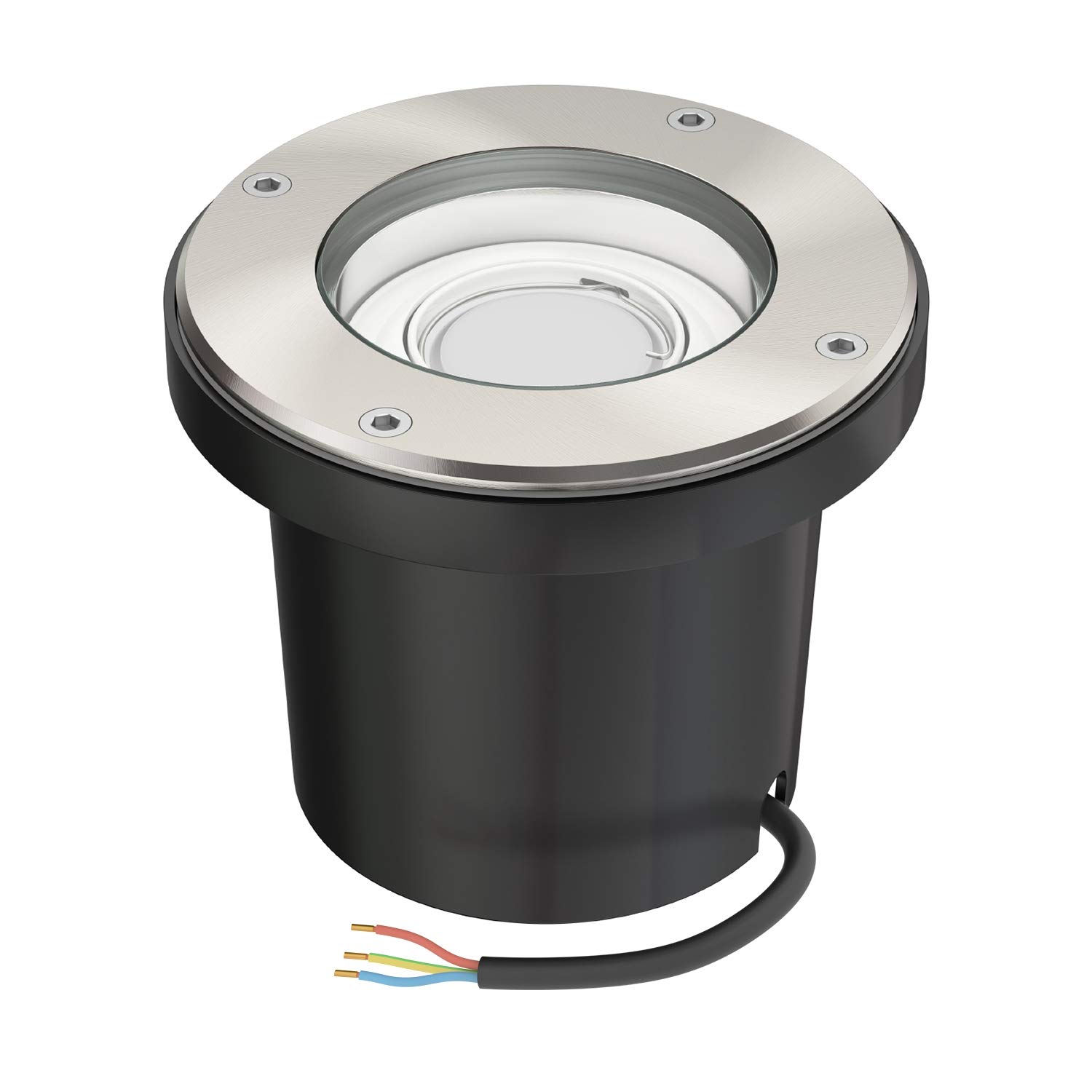 ledscom.de Boden-Einbauleuchte BOFU für außen schwenkbar Edelstahl rund IP67 150mm Ø + LED Lampe warmweiß 3-Stufen Dimmen: max 500lm