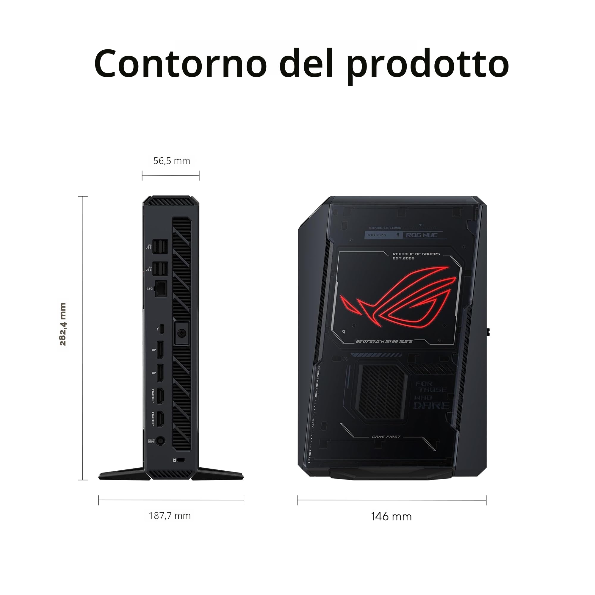 Mini PC da gioco ROG NUC (2025) con CPU ARL-HX Intel Core Ultra 9 (Serie 2), GPU mobile NVIDIA GeForce RTX 5070, RAM DDR5 da 32 GB, SSD NVMe da 1 TB, Thunderbolt 4, raffreddamento a tripla ventola e