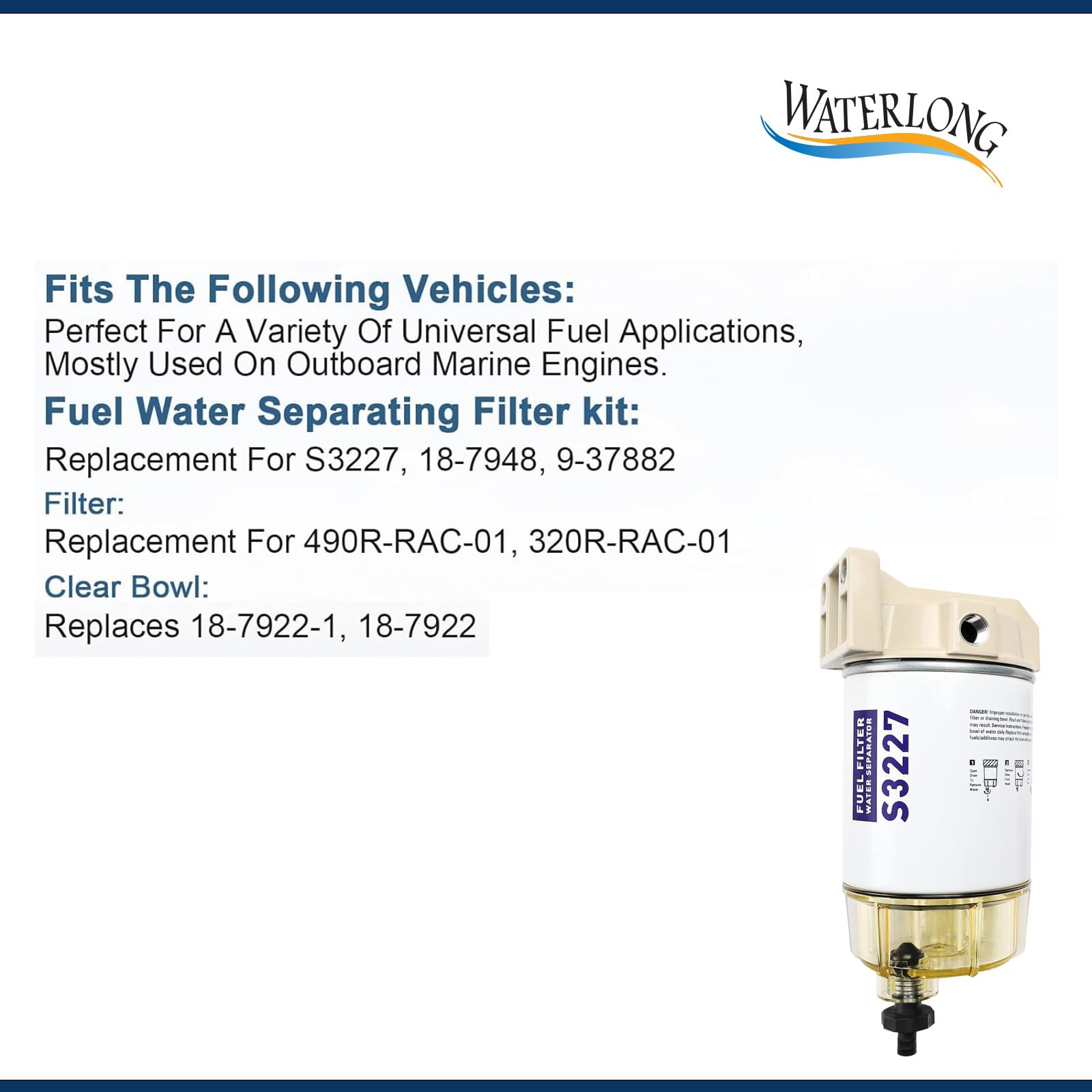 Marine Fuel Water Separator Filter With Clear Bowl – Fits Mercury Outboard, Racor S3213 Style