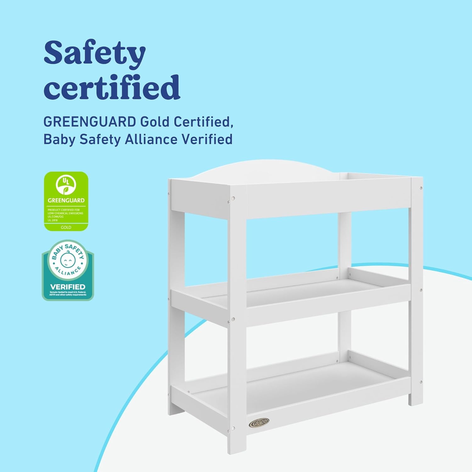 Graco Customizable Changing Table with Water-Resistant Changing Pad (White) - Customizable Modern Flat or Classic Arched Headboard, Baby Diaper Changing Pad Included