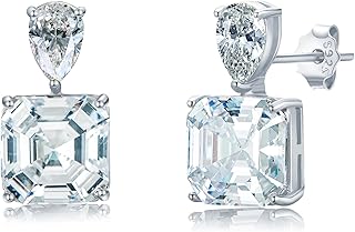 Sterling Silver Dangle Earrings for Women, Pear/Princess Cut Lab Simulation Diamond 5A Cubic Zirconia