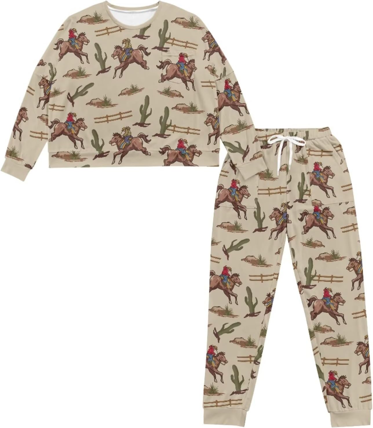 2 Pcs Pajama Sets for Womens Jogger Pants Pjs Long Sleeves Lounge Set Soft Sleepwear with Pockets