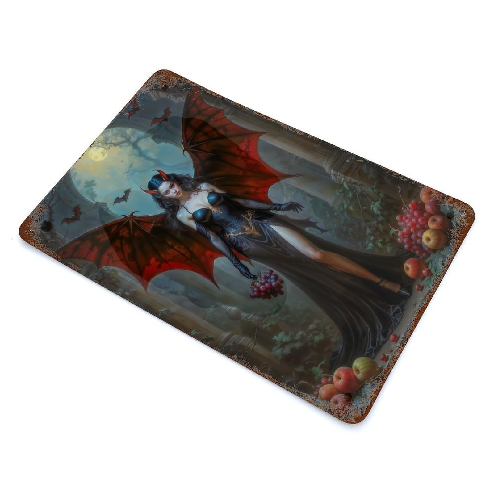 Vintage Rust Metal Sign Lilith, Demoness with Wings 11.8"x7.9", Novelty Wall Decor for Garage, Bar And Workshop Decor