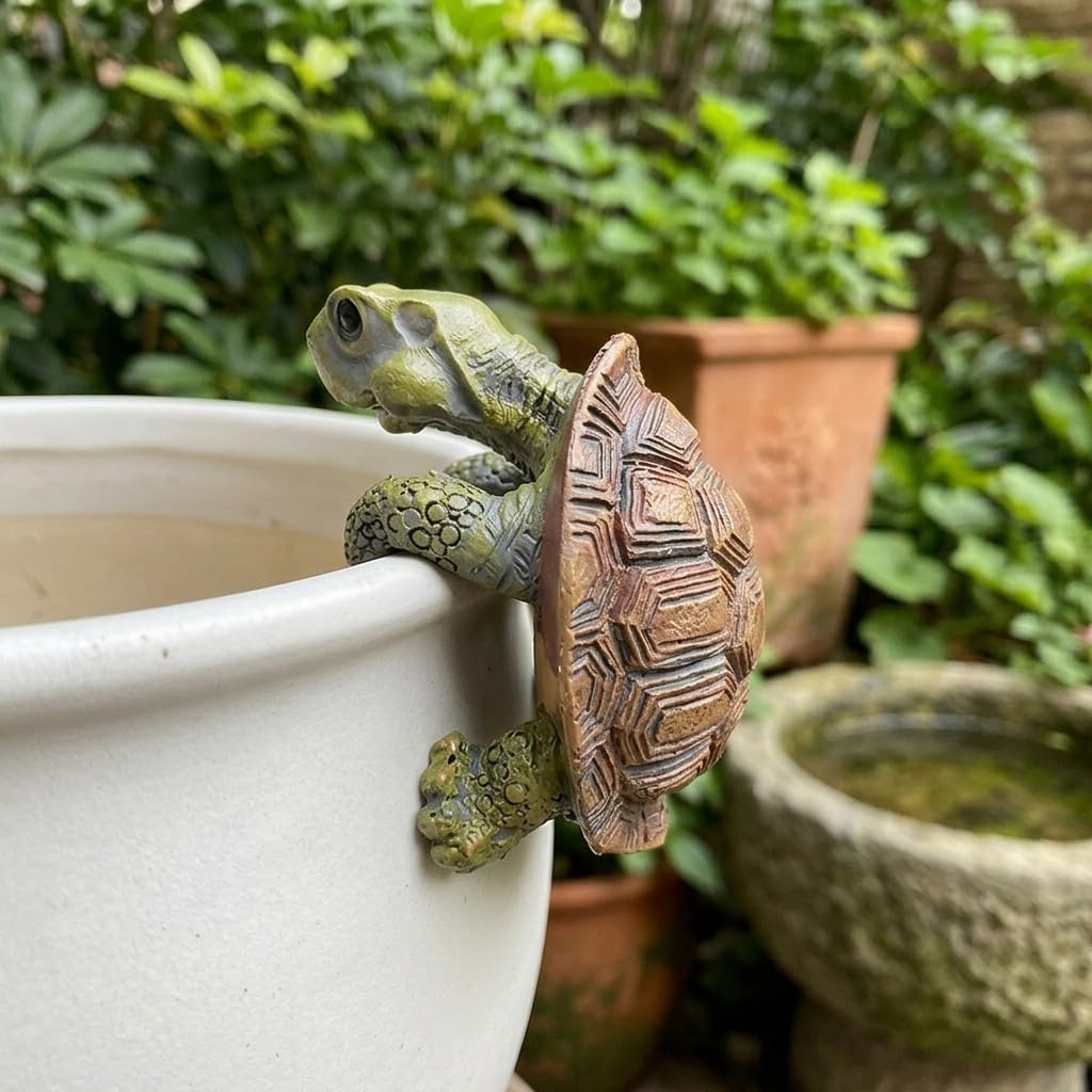 ORTIZA® Realistic Turtle Resin Planter Ornament, Hanging Pot Edge Decor with Textured Shell & Weathered Finish, Indoor/Outdoor Plant Pot Decoration for Succulents, Planters, Patio Displays, 8x5.5cm
