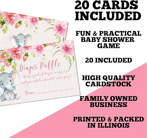 Miniatura 2 de Acuarela Dahlia Floral Elefante Temático Boletos de la rifa para niña Baby Showers, 20 tarjetas de inserción de doble cara para juegos de