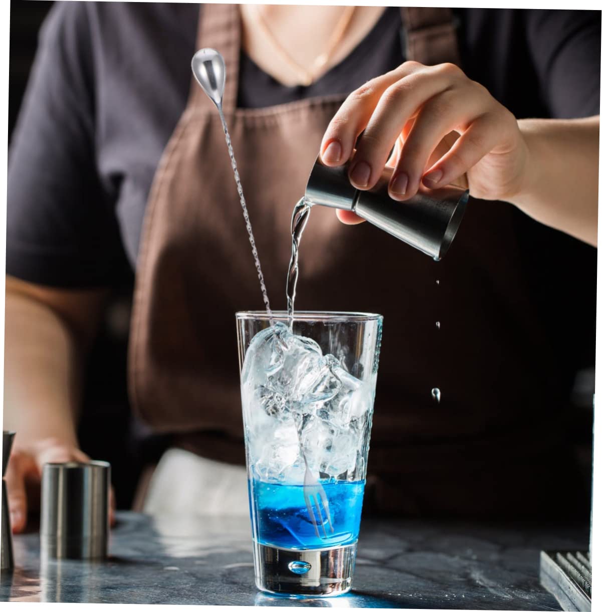 6 Piezas Cucharas Para Cucharas Mezcladoras De Mango Largo Cuchara De Coctel De Bar Cuchara De Acero Inoxidable Silver Cabilock
