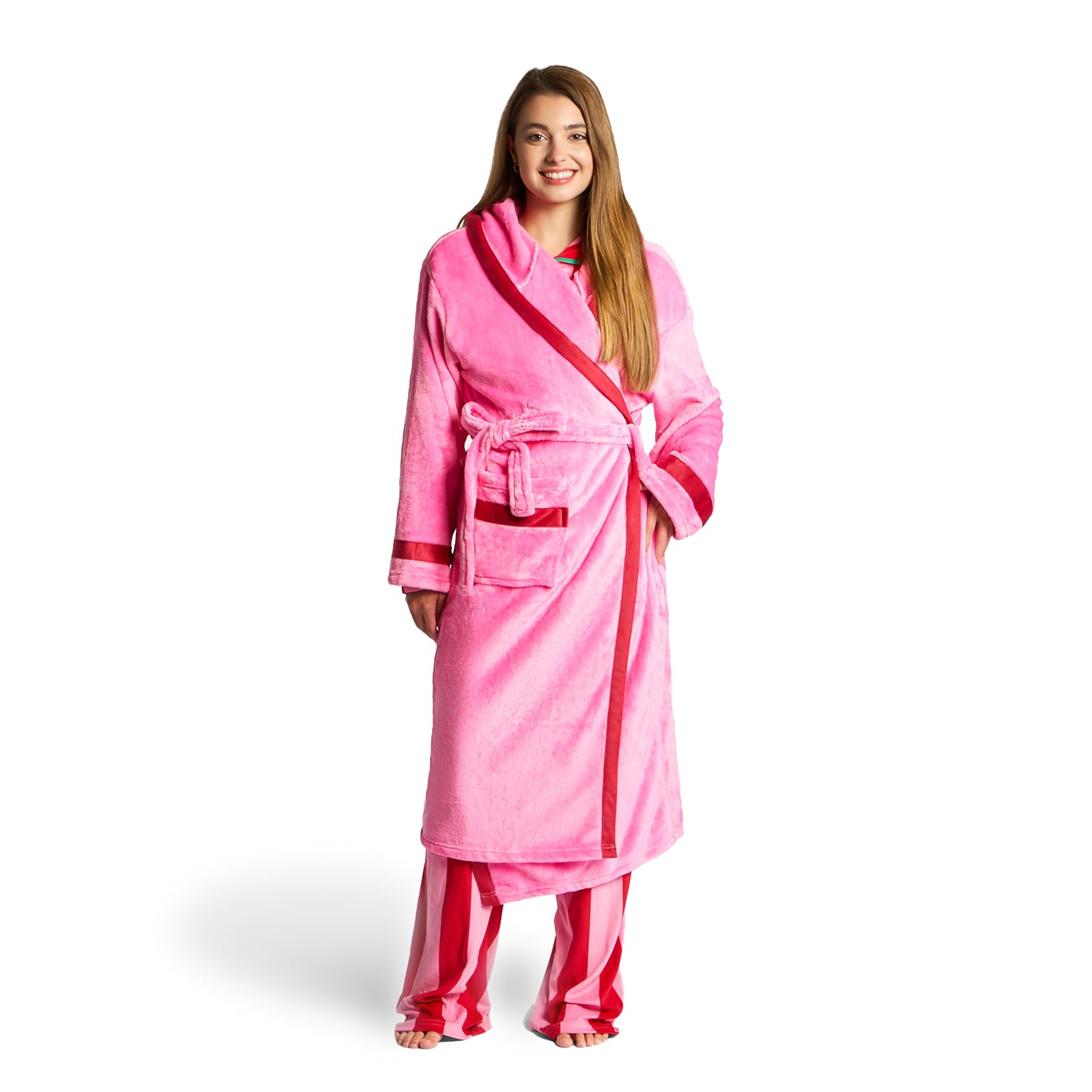 Ohs Women's Pink/Red Dressing Gown Piped, Mothers Day Gifts Super Soft Warm Comfy Flannel Fleece Bathrobes With Hood & Pockets Luxury Fluffy Long Dressing Gowns,