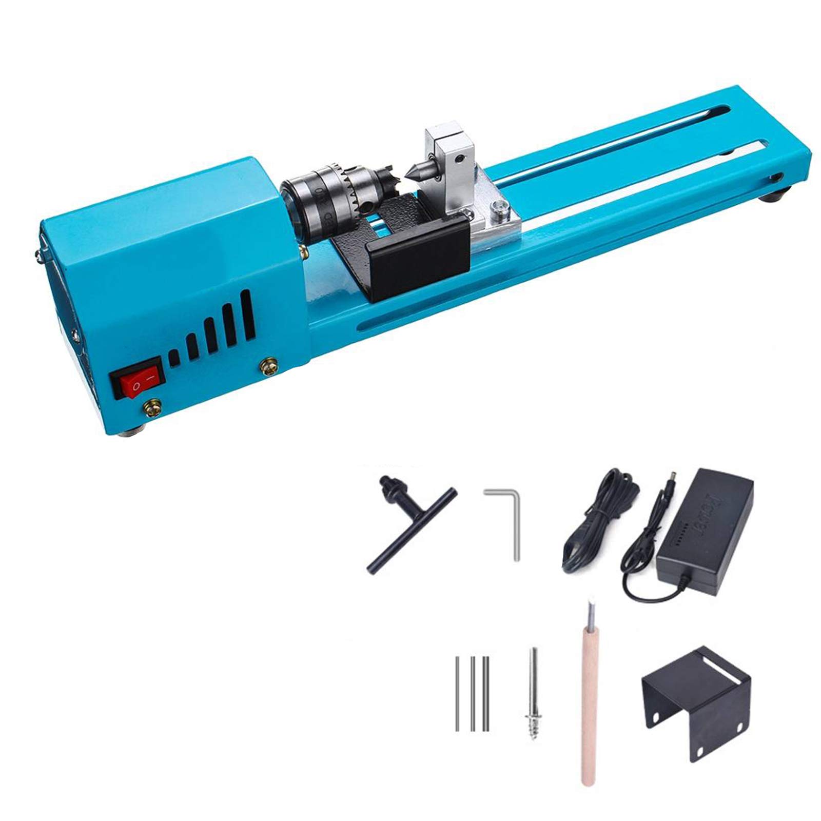 Mini máquina de torno 12V-24VDC 150W Mini máquina pulidora de perlas de torno DIY Mini torno portátil para trabajar la madera Perlas de pulido Juego de herramientas rotativas de pulido Estándar de 7