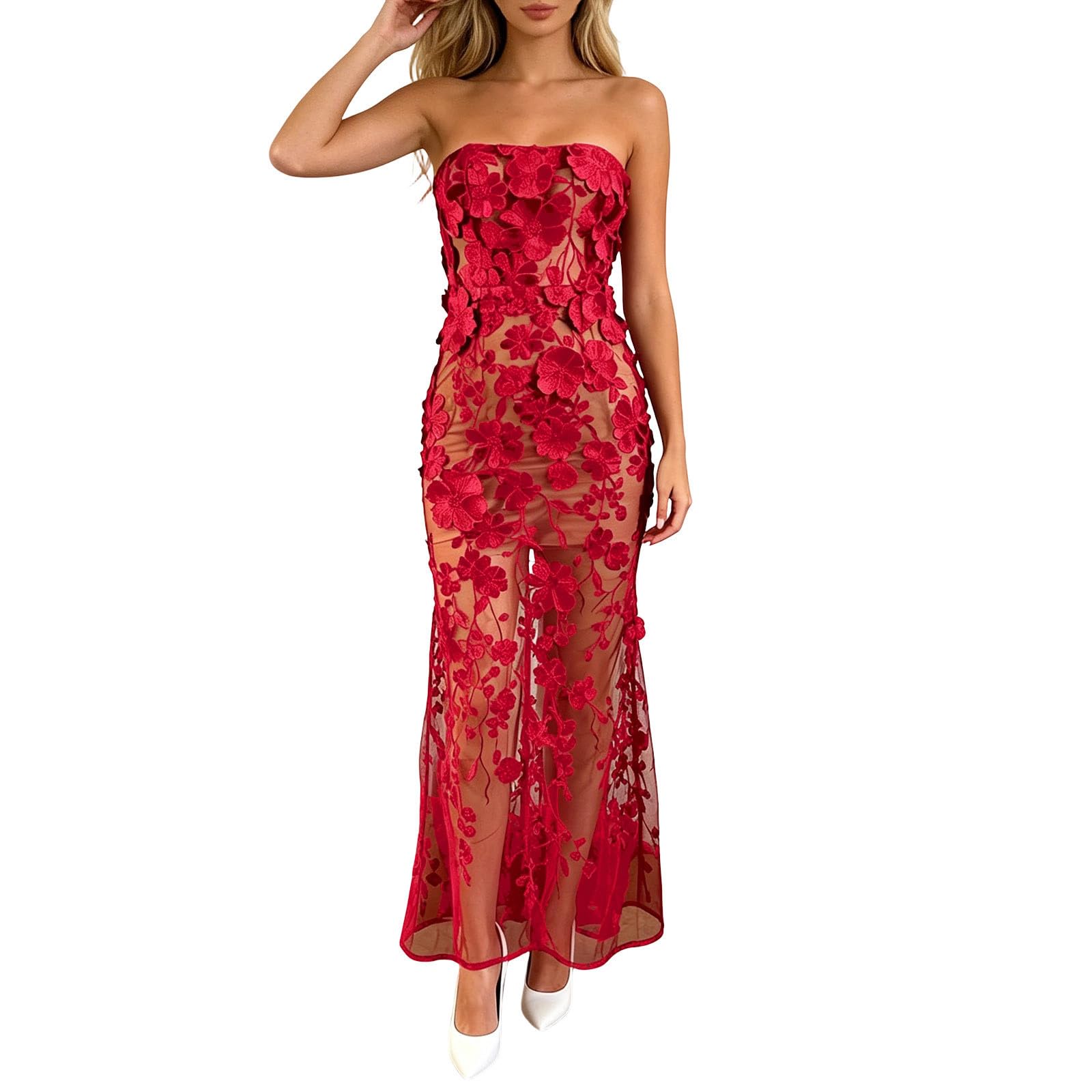 Vestido Ajustado Informal de Verano con Tres Apliques Florales y Vestido de Fiesta sin Tirantes