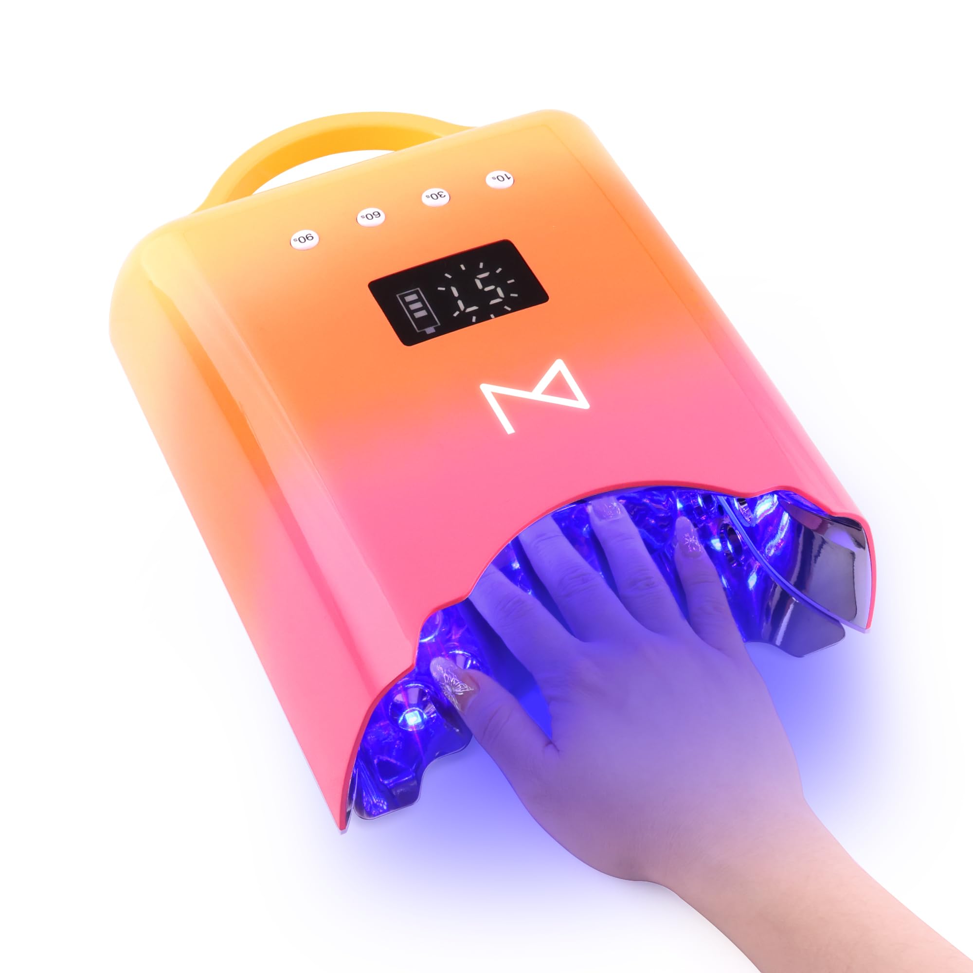 M - NEO - Lampada per unghie ricaricabile e senza fili, 78 W, con 4 display LCD Timer, sensore automatico e interni spaziosi per mani e lunghezze delle unghie di tutte le dimensioni (sfumato oro rosa)