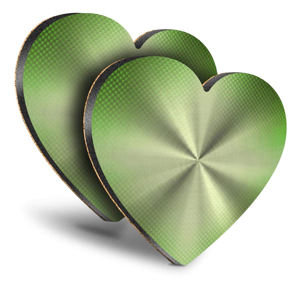 Destination Vinyl ltd Great Coasters (Set of 2) Heart - Lime Green Metallic Effect Drink Glossy Coasters/Tabletop Protection for Any Table Type #3984