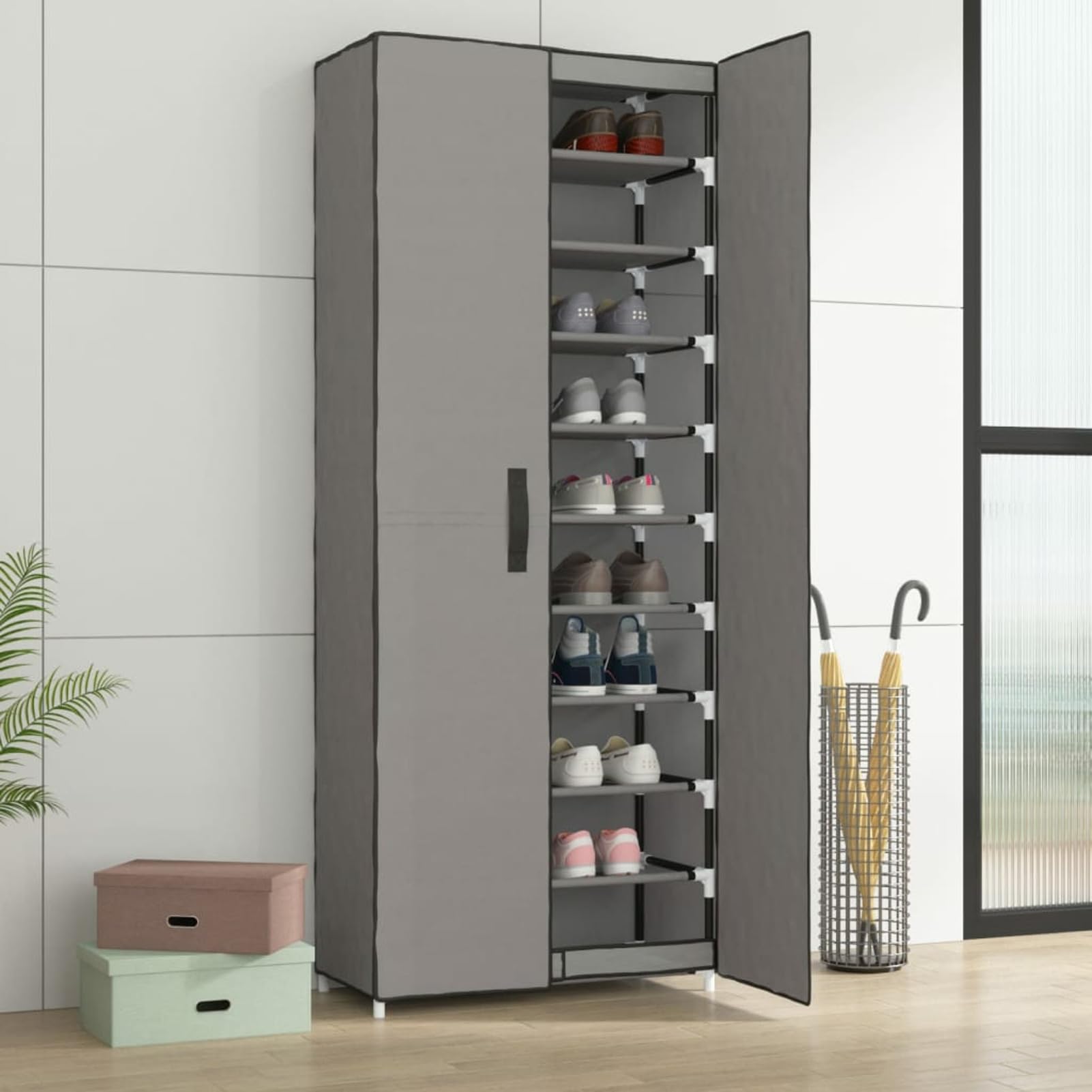 Zapatero Gris 60x30x166 cm Tela,Organizador de Zapatos,Armario de Almacenamiento con Estante for Calzado,Muebles for Pasillo de Casa(Grey)
