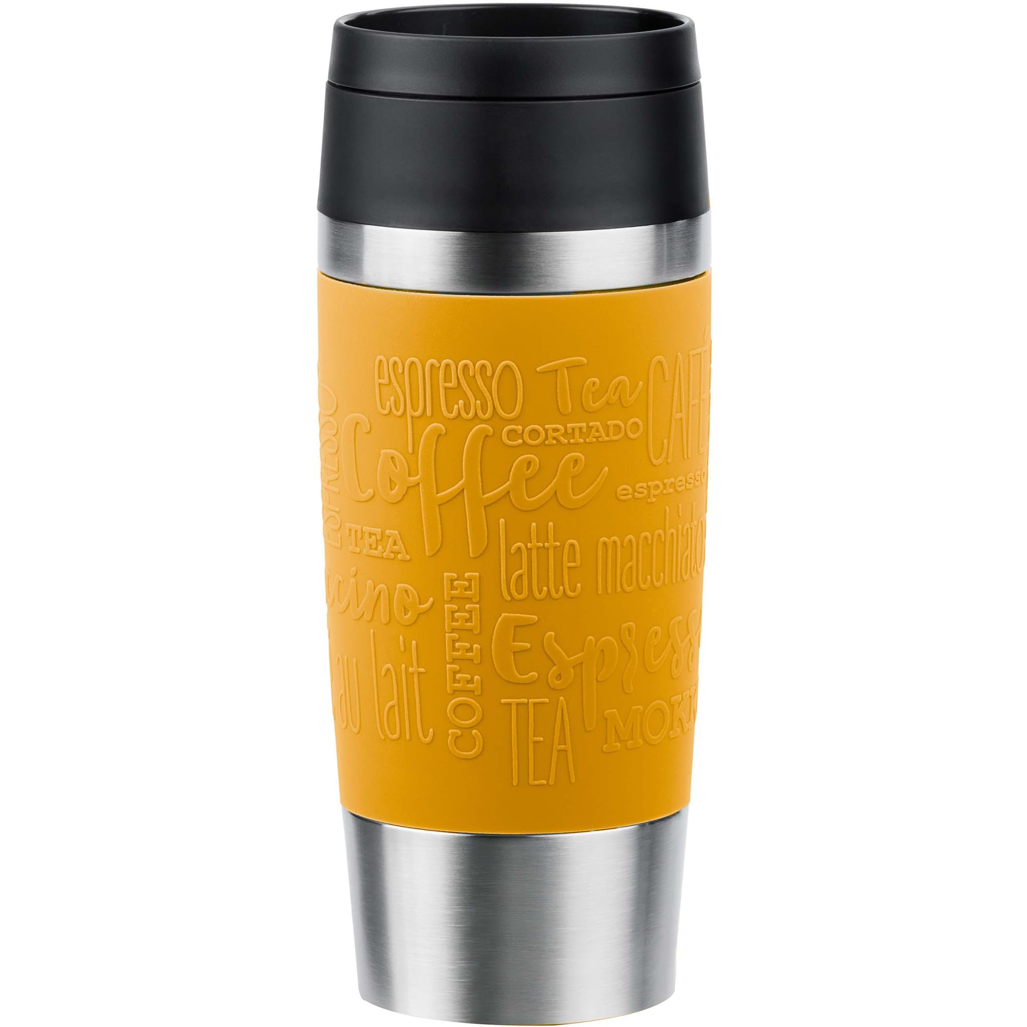 Emsa N20208 Travel Mug Classic Insulated Mug 0.36 litres Comfort Screw Cap Stainless Steel 4 Hours Hot and 8 Hours Cold 100% Leak-Proof Dishwasher Safe 360ยฐ Drinking Opening Mustard Yellow โ image 1
