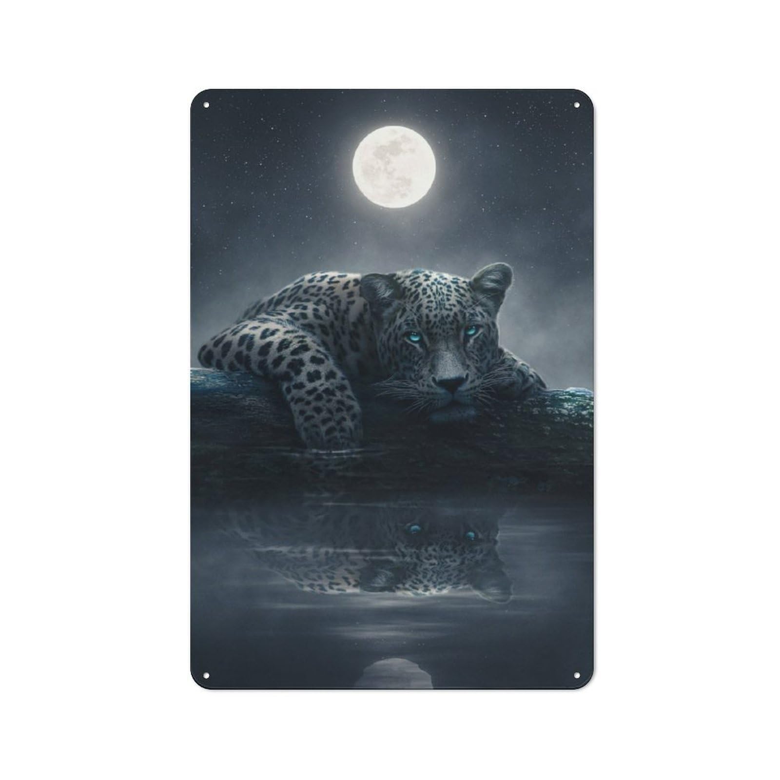 Junmoney Moonlit Jaguar 2 Rustic Metal Sign 30X20cm For Living Room Or Hallway, For Winter Room Styling In Living Room And Hallway