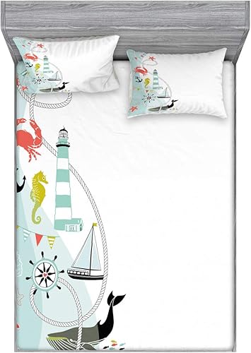 Miniatura 206 de Ambesonne Juego de sábanas bajeras y fundas de almohada, diseño retro de los videojuegos con botones de joystick vintage de los años 80 y 90, diseño