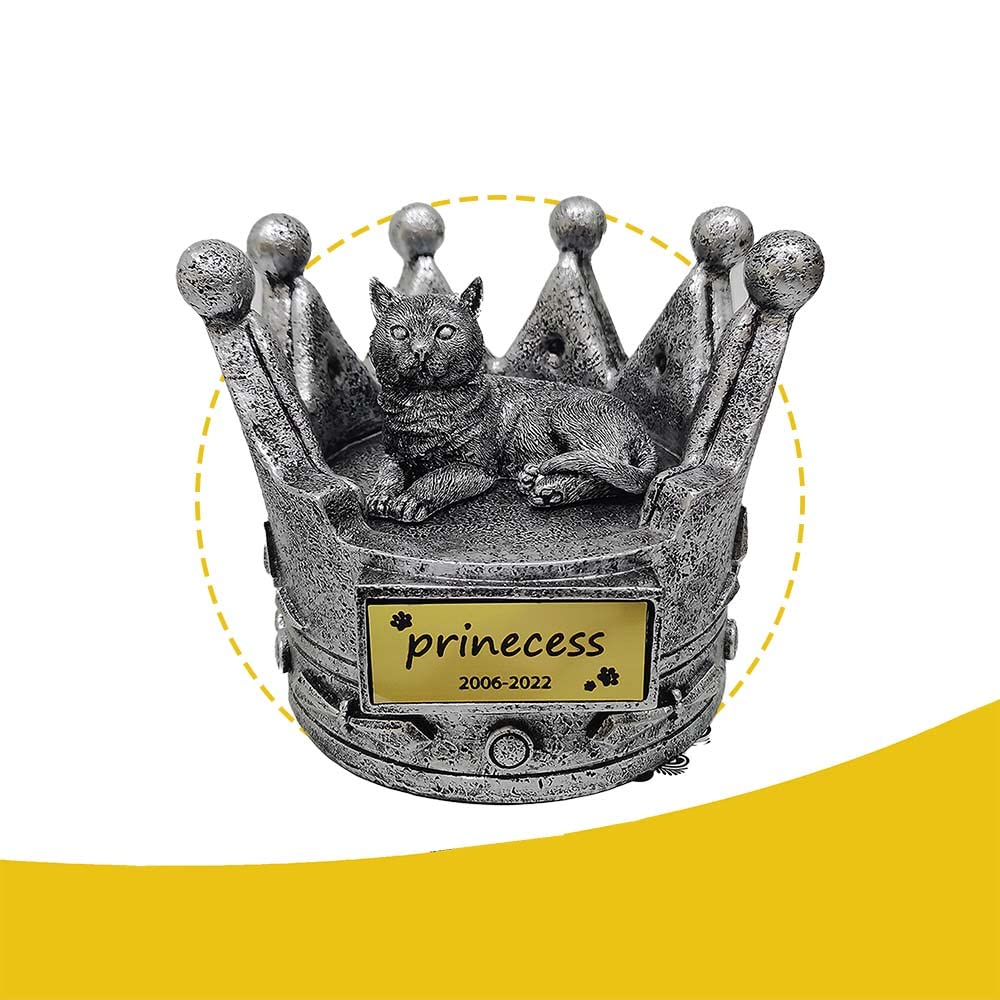 ORKLY Crown-Shaped Cat Urns for Ashes Personalized, Pet Urns for Cats Ashes with Cat Statue Indoor Decorative Cat Urn Loss of Cat Gift