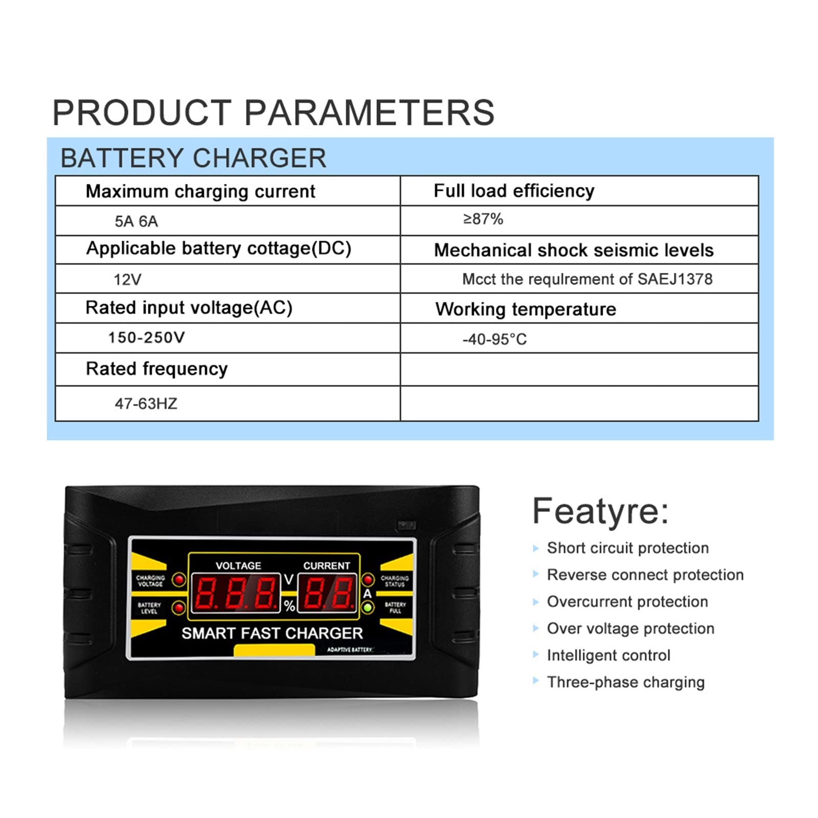 FAXIOAWA Cargador de batería para Coche, Cargador de batería de Plomo y ácido Inteligente de 12V 6A, Carga rápida para Coche, Motocicleta, camión, Bicicleta automática con Pantalla LCD
