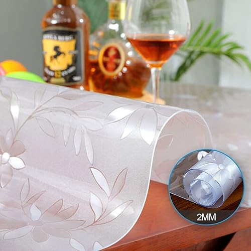 Miniatura 2 de Mantel redondo con diseño de flores Cosmos, protector de mantel transparente de plástico transparente a prueba de agua, fácil de limpiar, mesa de