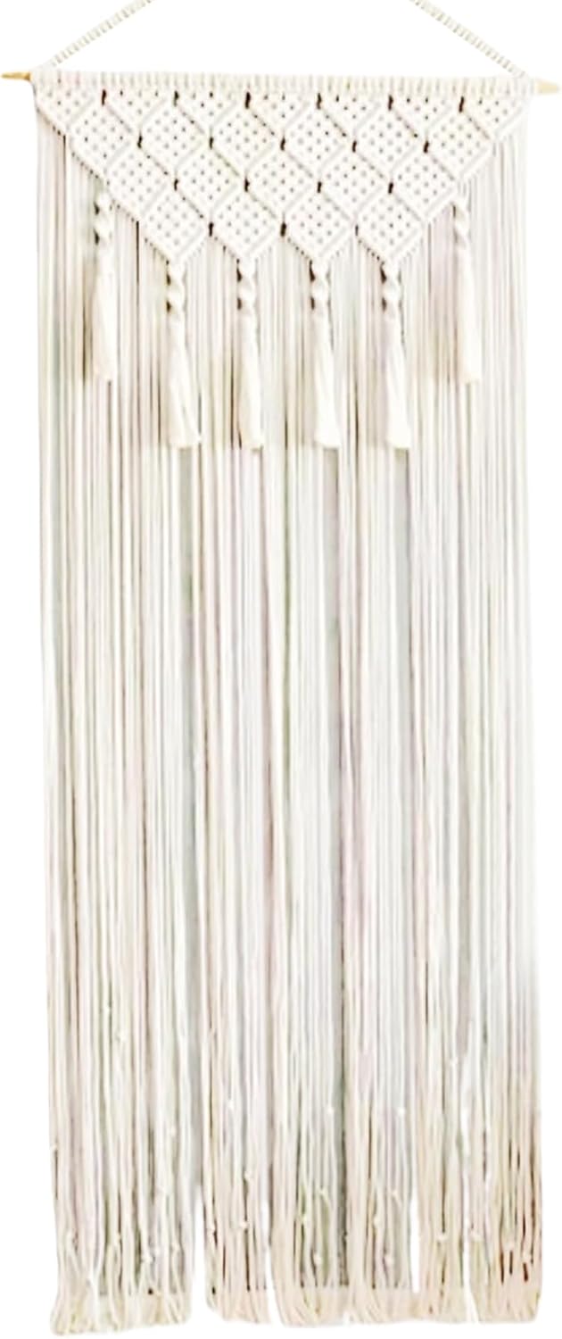 Macrame Curtain, Macrame Wall Hanging, 26x79 Inch Cotton Macrame Door Curtain with Tassel, Woven Boho Wall Art, Tapestry Wall Hanging for Doors, Windows Decor, Macrame Door Curtain