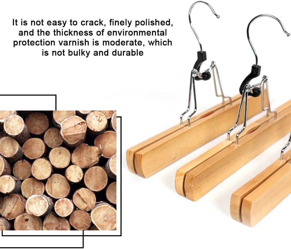 Wooden Clamp Hangers Rack Wooden Hangers for Home, Bedroom, Closet Wrinkle Free Clamp Closet Organizer Pants Hangers for Skirts Hanger Rack Swivel Hook Pants Hangers for Skirts, Slacks