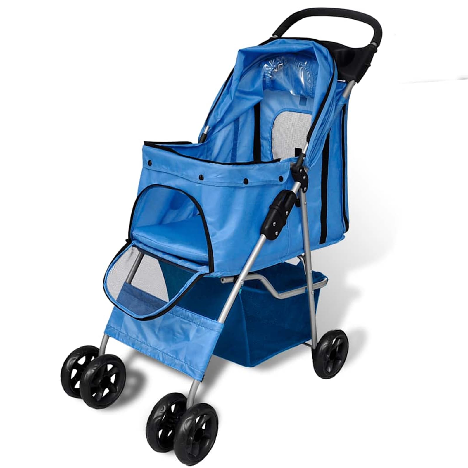 Passeggino per Animali Domestici, Portata 15 kg, Materiale Idrorepellente e Antistrappo, Telaio in Acciaio Leggero, Ruote Girevoli e Ammortizzate, Colore Blu