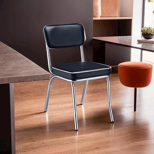 Miniatura 3 de Juego clásico de dos sillas de comedor negras con acabado cromado para un atractivo vintage