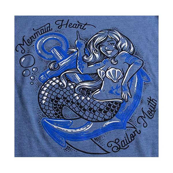Mermaid-Heart-Sailor-Mouth-Cute-Funny-Sassy-Sarcastic-V-Neck-T-Shirt-for-Women Mermaid Heart, Sailor Mouth | Cute Funny Sassy Sarcastic V-Neck T-Shirt for Women-(Vneck,XL) Vintage Blue