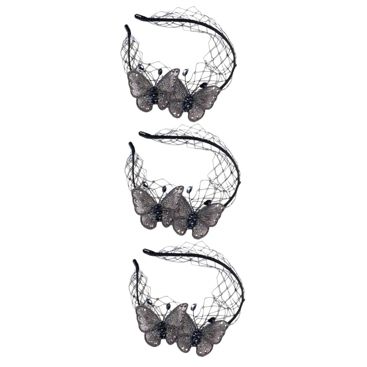 FRCOLOR 3 Piezas Diadema Con Bordada Chicas Diademas Para Cabello De Mujer Lazo Para El Pelo Con Diamantes De Imitación Diadema De Velo Tiara De Las Mujeres Pelo Lacio Venda Malla