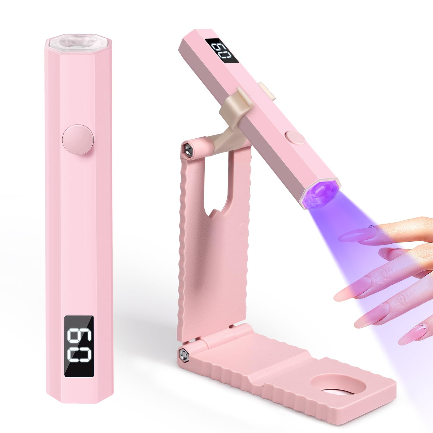 krofaue Mini Handheld UV Light for Gel Nails with Stand Portable Rechargeable Nail Lamp with 2 Timers Flash
