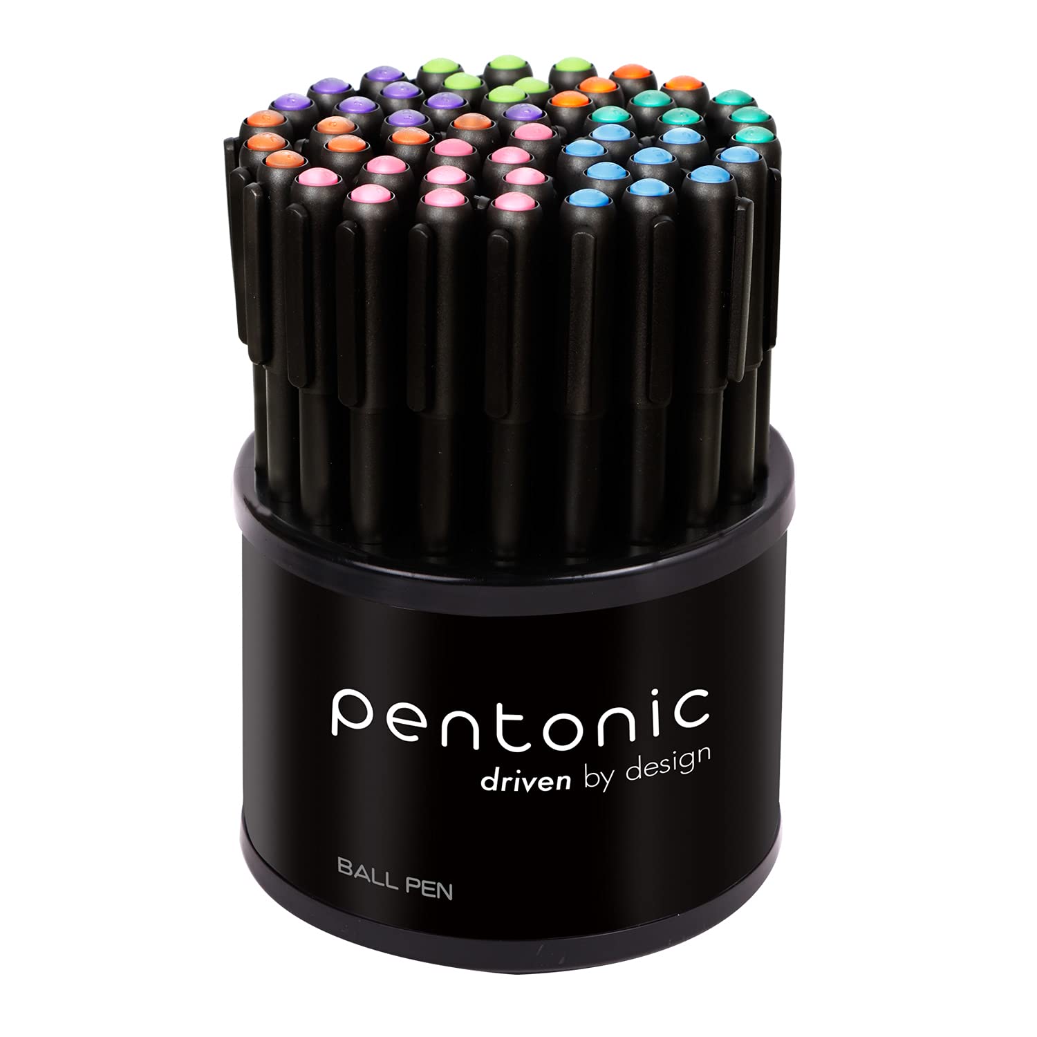 Pentonic Ball Pen (0.7 mm, Black Body, Combo of Pink, Purple, Green, Orange, Sky Blue, Brown, Light Green, Pack of 50)