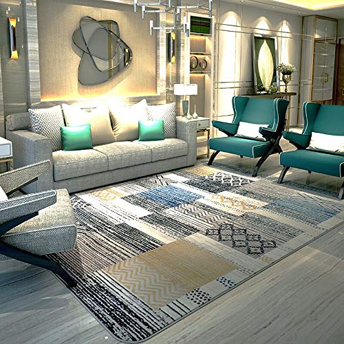 Tapis en daim de qualité supérieure à grille géométrique style épuré - 2