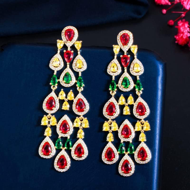 14K Gold Natural Crystal Chandelier Earrings for Women,Dainty Moissanite Tassel Style Long Drop Earrings,Luxury Jewelry Gift for Her - Image 4