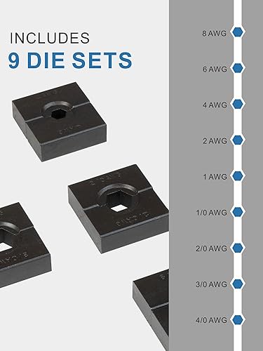 Miniatura 3 de Herramienta de Crimpado Hidráulica - Fuerza de Crimpado de 12T, 9 Pares de Troqueles (8AWG-40AWG) - Crimpador de Cable de Batería con Alto Poder de