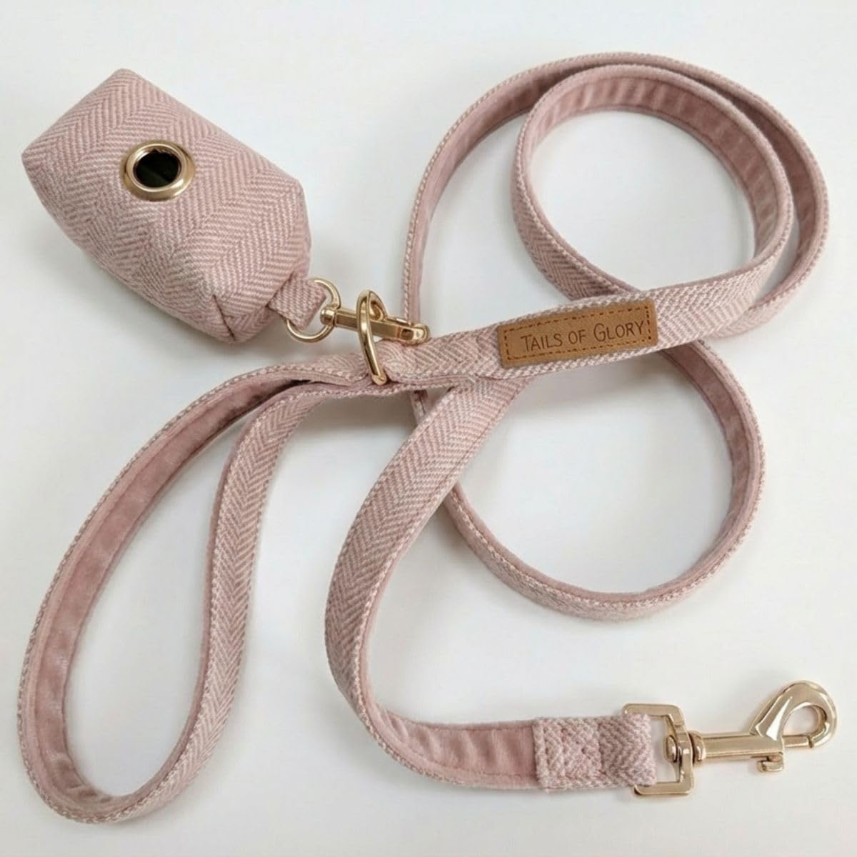 Set Lusso per Passeggiate con il Cane 3 Pezzi – Collare Regolabile, Guinzaglio 150 cm, Portasacchetti – Tweed Inglese e Velluto Morbido – Elegante, Confortevole e Pratico – 3 Colori