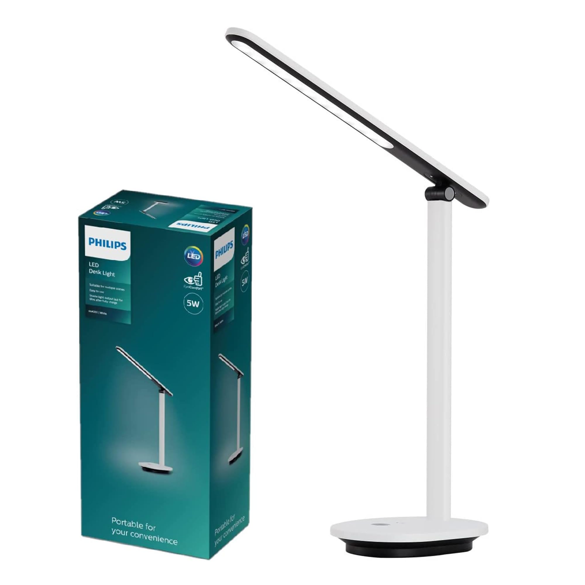 Philips LED Ivory Desk Lamp [Warm to Cool White Light 2700-5000K - White] 5W - Charge with USB. for Home Indoor, Work, Study, Reading Lighting