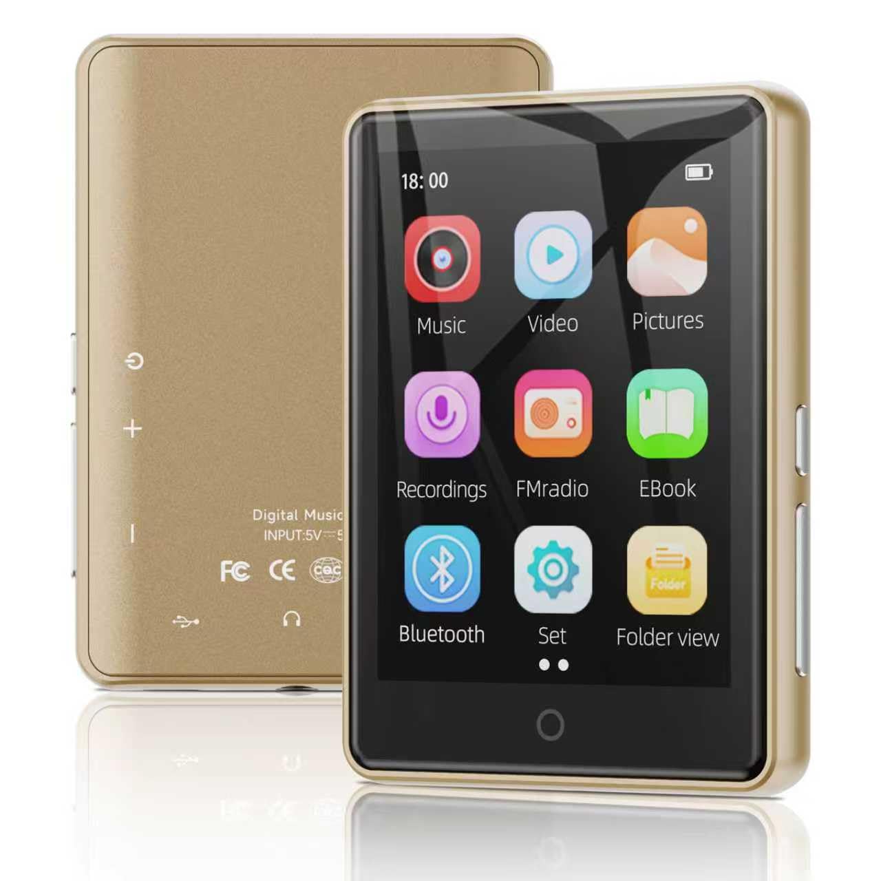 Lecteur MP3 Bluetooth 5.3 64Go 2.8" Écran HiFi Audio MP4 Baladeur Sport Radio FM Podomètre Enregistreur Carte 128Go Or