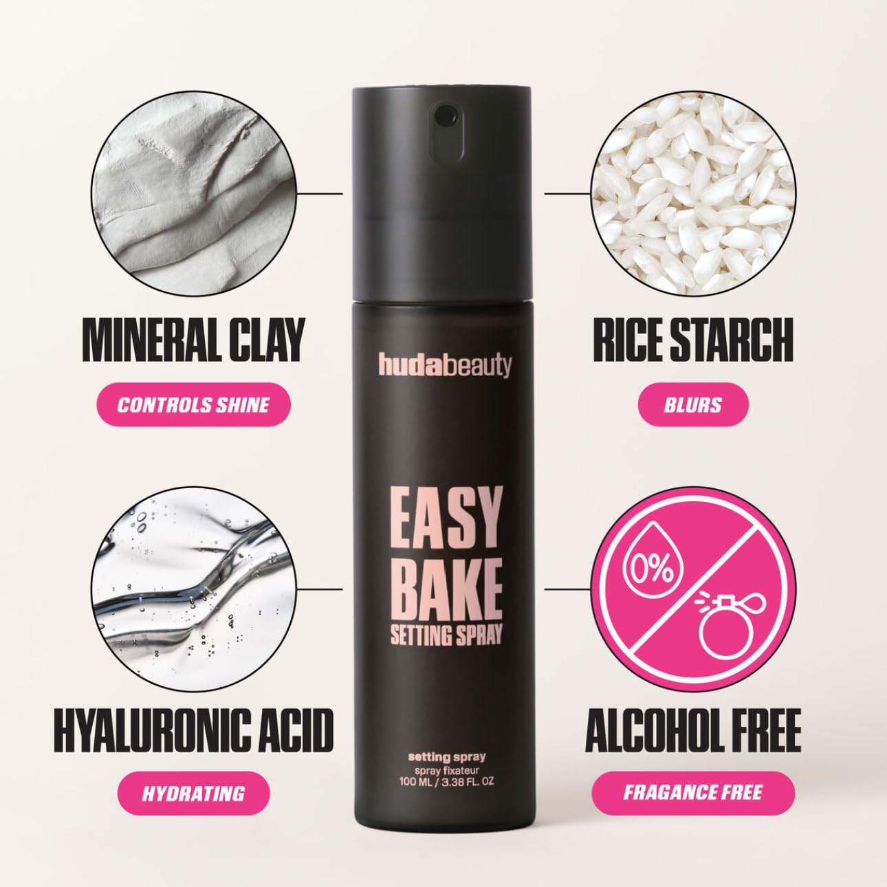 Huda Beauty Easy Bake Setting Spray, halbmattes Finish, bis zu 16 Stunden Halt, 30 ml