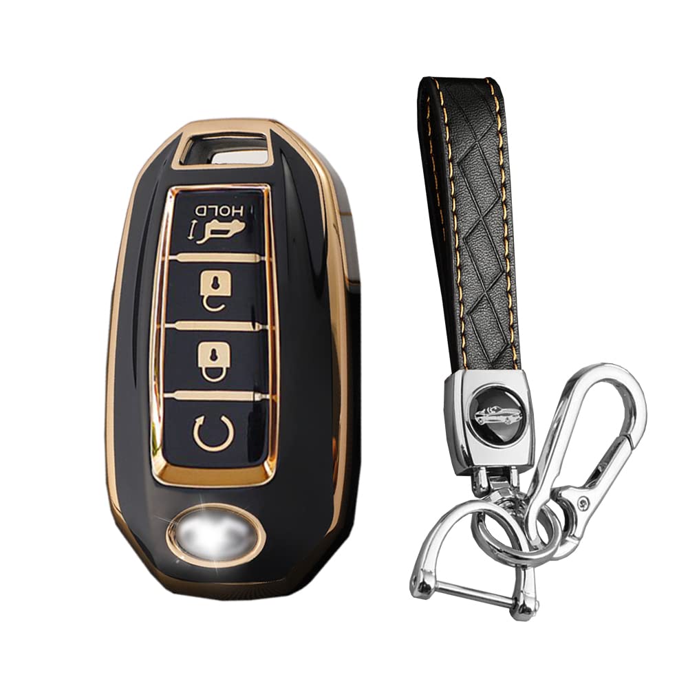 KUNIO Car Key Fob Cover Case Key Fit for Infiniti Q50 QX60 EX35 FX35 Key Protective Cover Keychain TPU Key Holder 4 Buttons, A Black