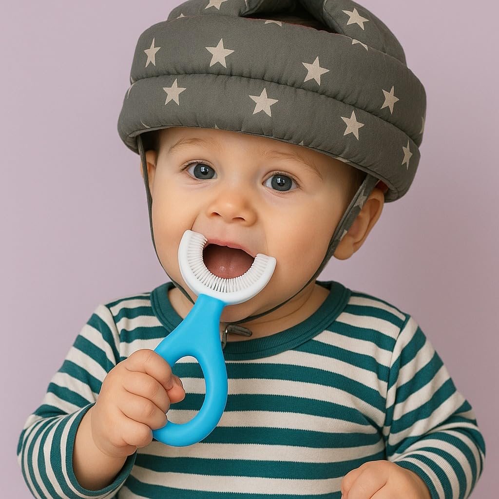 S-SQUARE Baby Safety Helmet for 6+ Months to 3 Years - Head Protection for Infant tolder Baby Walking Toddler Head Protector with U Shape Silicon Toothbrush for Kids (Star Grey)-image-49