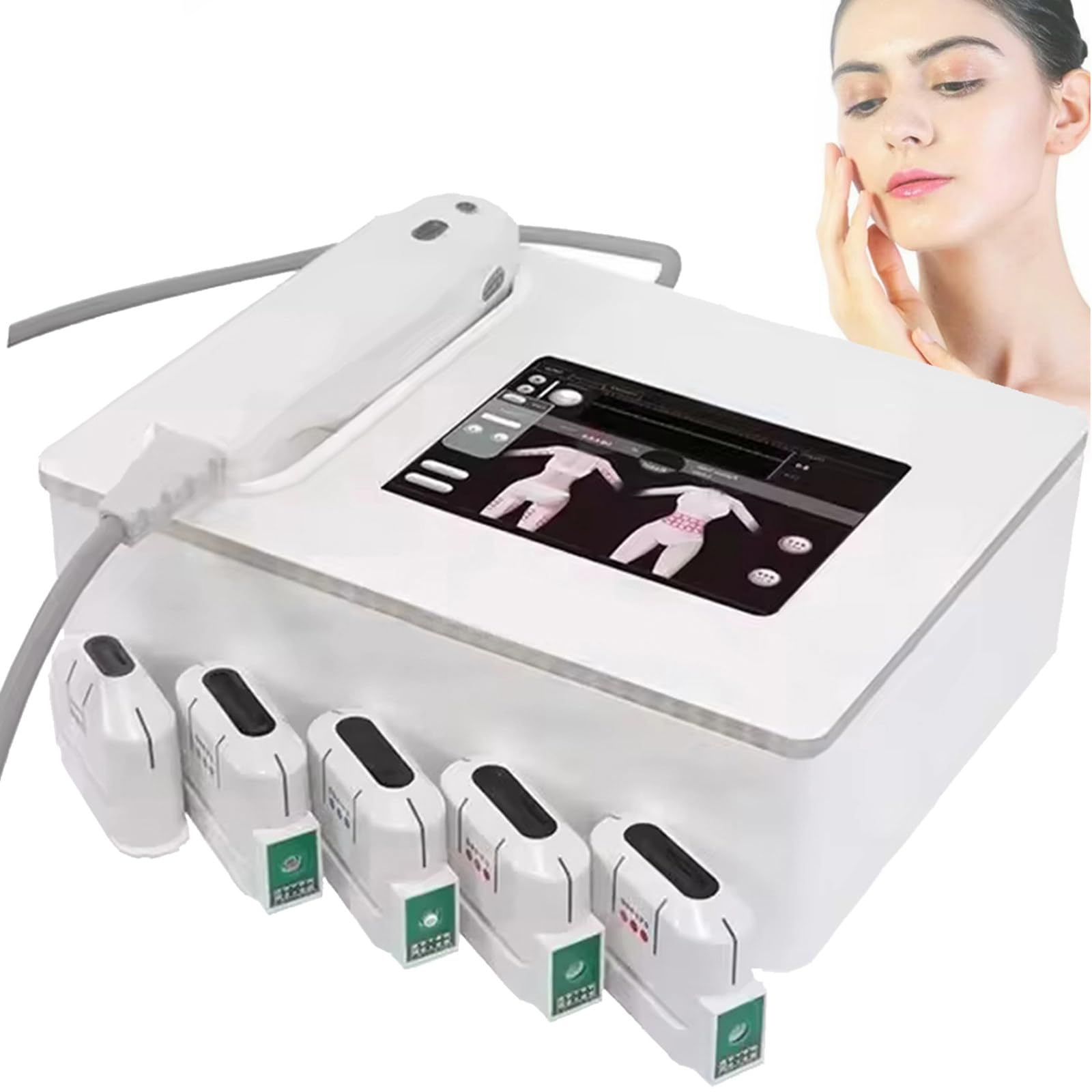 Qiang Macchina Lifting Viso Hifu con 5 Sonde: Effetto Lifting Anti-età, Stimolazione Collagene E Riduzione Adipositá,Strumento Professionale per Ringiovanimento Cutaneo E Dimagrimento Localizzato